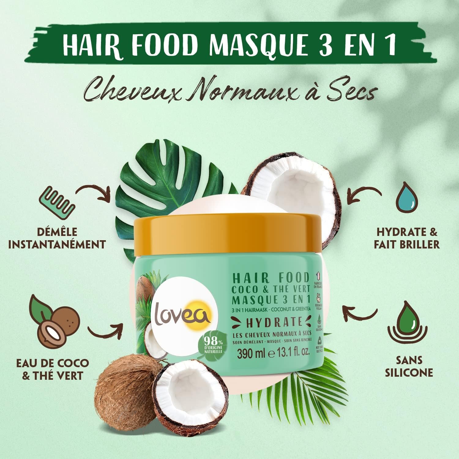 LOVEA - Hair Food Coco & Thé Vert - Tous types de cheveux - 390ml – Image 2